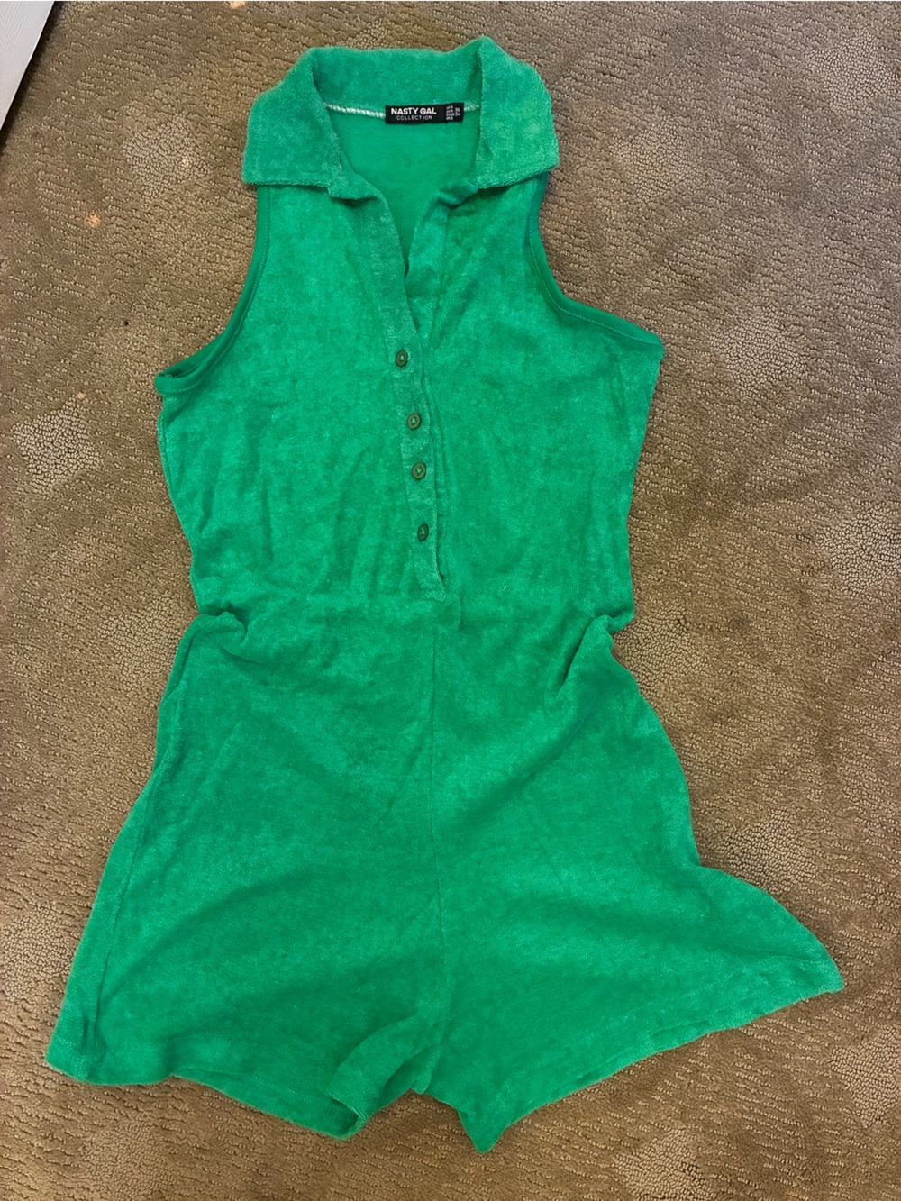 Nasty Gal Green Terry Cloth One-Piece Romper
